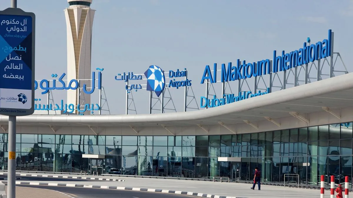 Al Maktoum International Airport terminal entrance at Dubai World Central