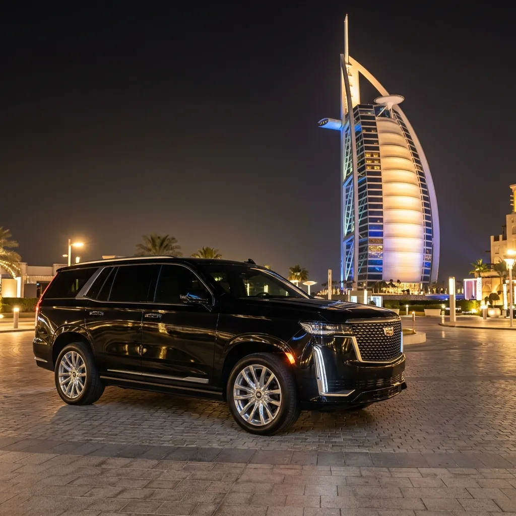 Cadillac Escalade chauffeur SUV for VIP travel in Dubai