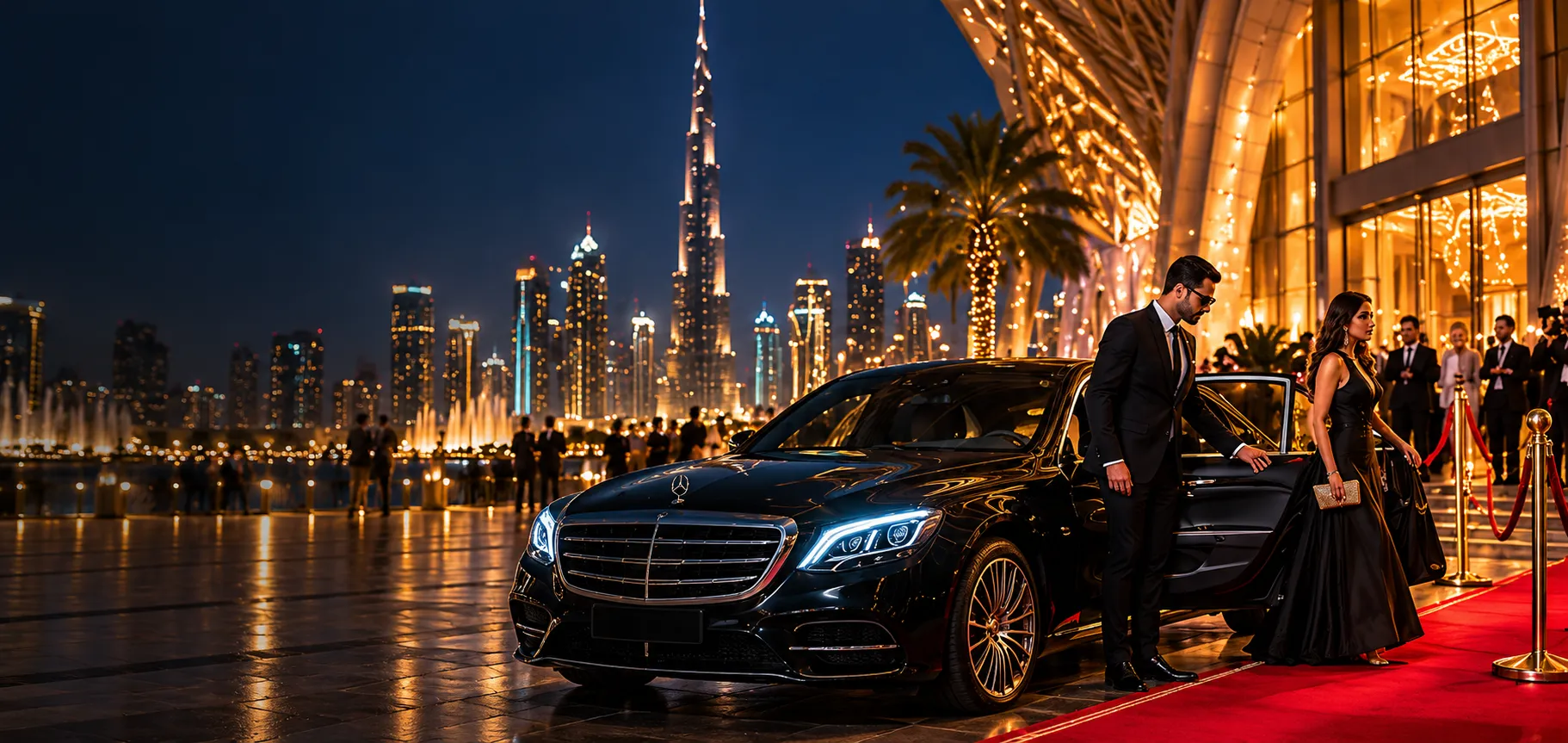 Event chauffeur service Dubai: chauffeur opening the car door for a guest at an event