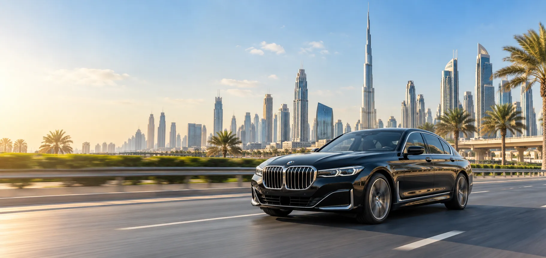 Point to point transfer Dubai: chauffeur assisting a guest into a car outside a Dubai hotel