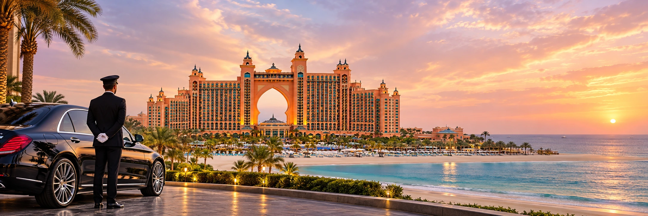 Chauffeur service in Dubai at sunset